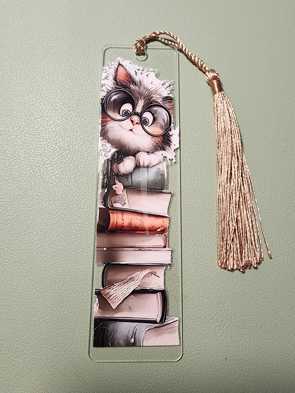 Cute Cat Bookmark with Books and Tassel
